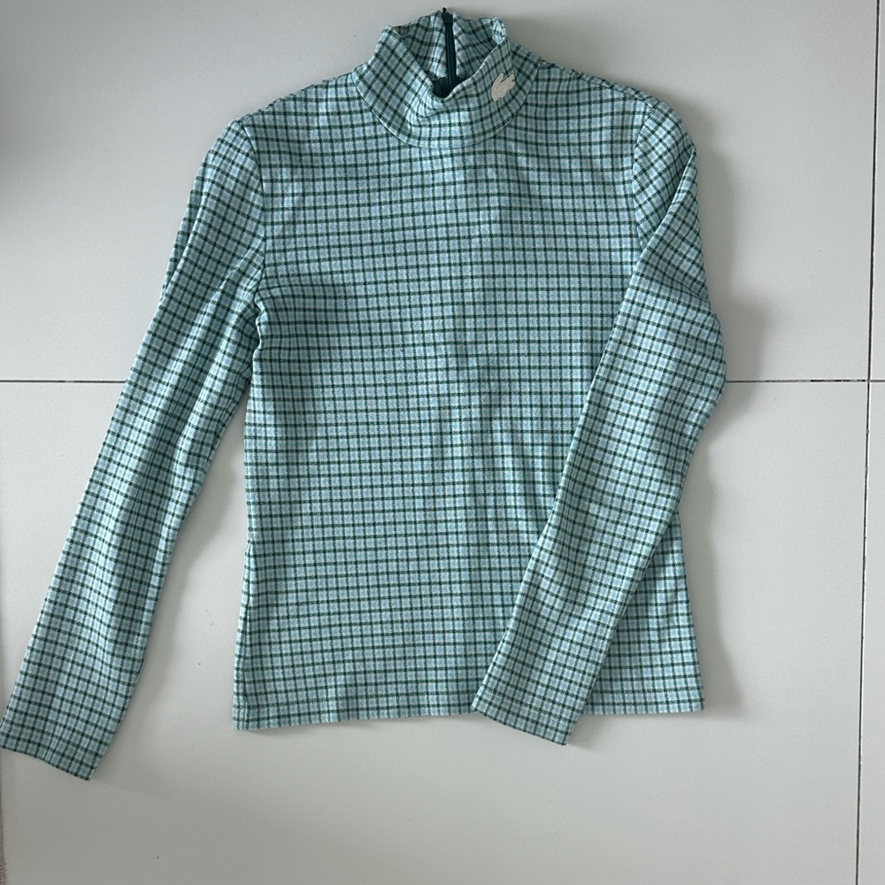 Lacoste Green Plaid High Neck Top Long Sleeve - Picture 2 of 3